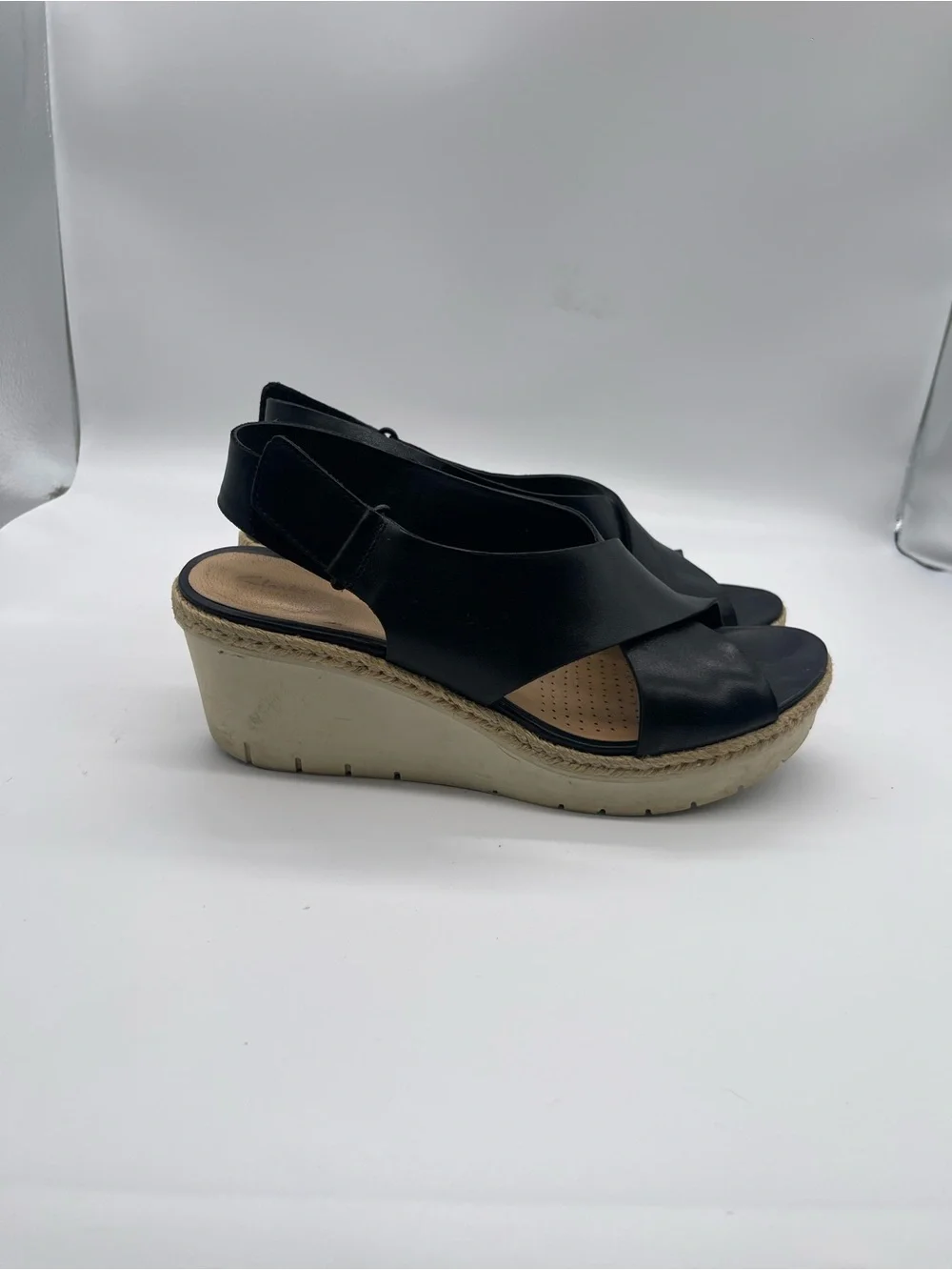 Clark’s Black Leather Wedge Slingback Sandals
